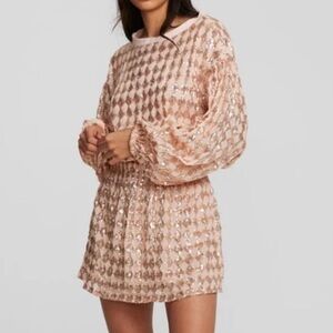 Chaser Cooper Long Sleeve Embellished Sparkly Mini Dress Blush Pink Small NWT